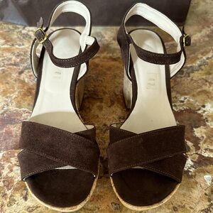 Brown Italian Cork Sole Heels Size 6